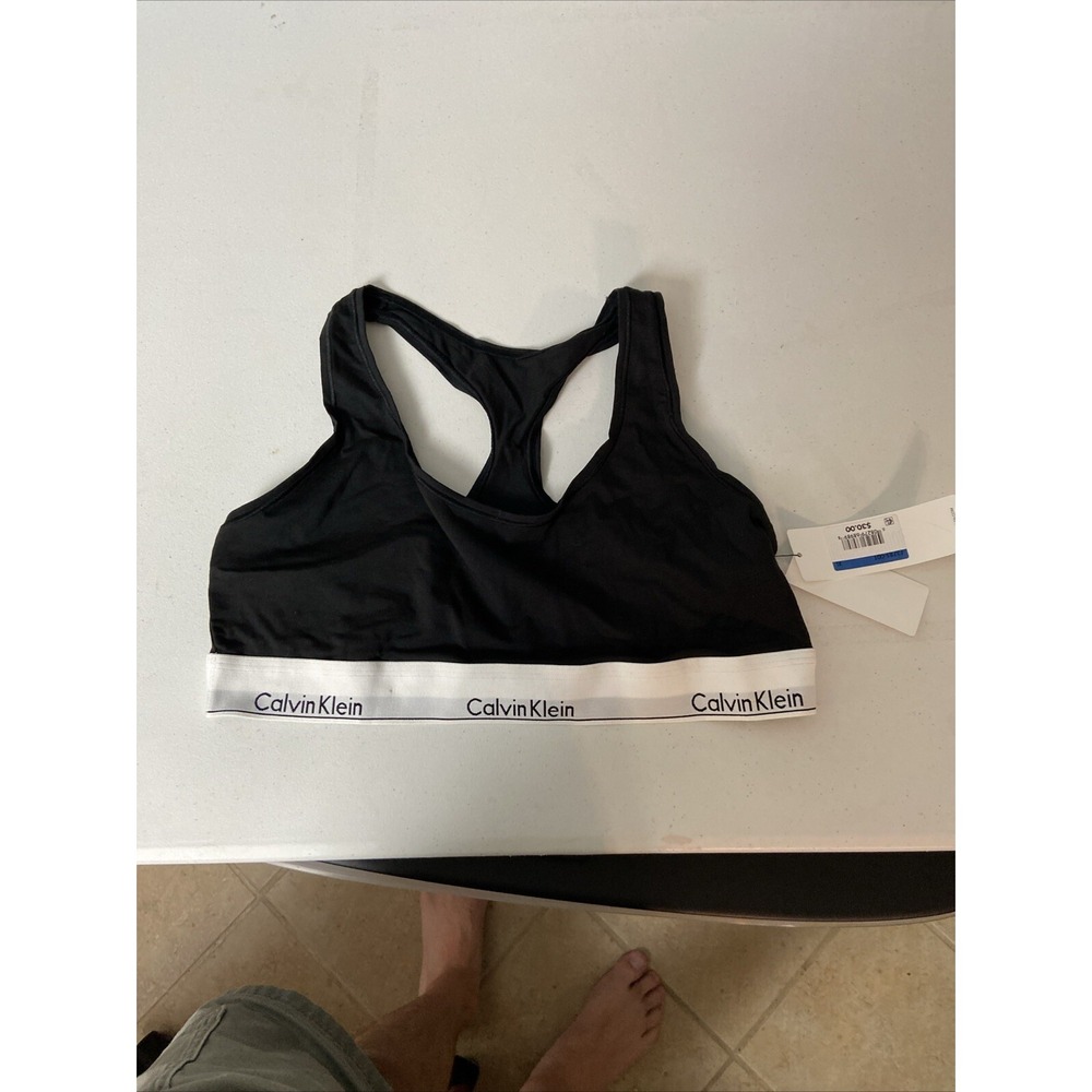 Calvin Klein Womens Bra XL Unlined Cotton Bralette Soft Wireless Black F3785-001